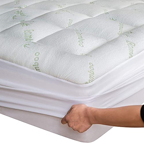 Bamboo Mattress Topper Twin Cooling Breathable Extra Plush Thick Fitted 8-20 Inches Pillow Top Mattress Pad Rayon Cooling Ultra Soft (Bamboo, Twin 39x75 Inches)