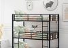 triple bunk bed metal frame with safety guardrail for kids teens guests loft