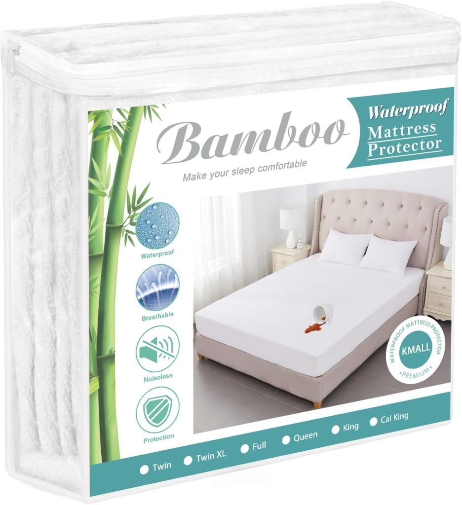 100% Waterproof Mattress Protector Queen Size Bed Bamboo Mattress Cover Breathable 3D Air Fabric Cooling Mattress Pad Cover Smooth Soft Noiseless Washable, 8-21 Deep Pocket