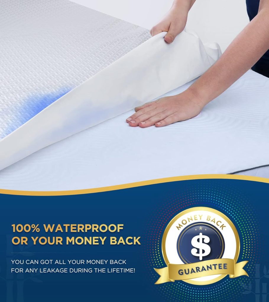 100% Waterproof Queen Mattress Protector Breathable Cooling Bamboo 3D Air Fabric Mattress Cover Smooth Soft Hypoallergenic Noiseless Bed Cover Machine Washable Vinyl Free, 8-21 Deep Pocket