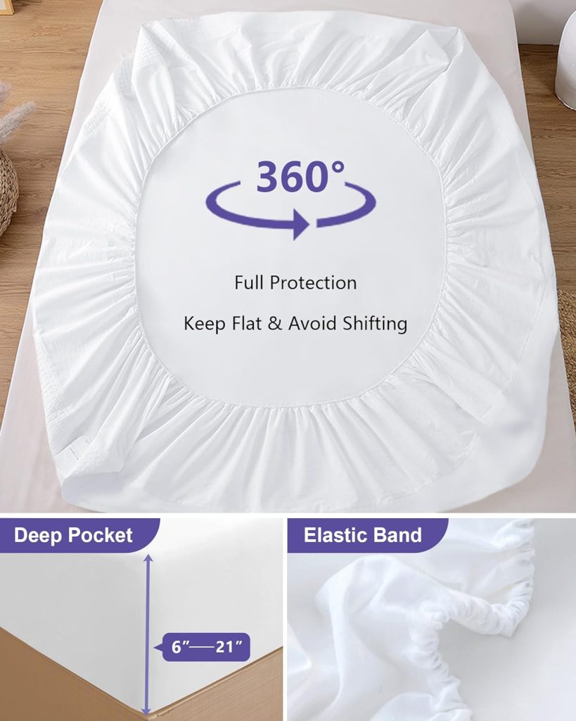 2 Pack Queen Mattress Protector Waterproof Mattress Cover Queen Size Soft Breathable Noiseless Bed Cover Deep Pocket for 6-18 Pad, Washable Hypoallergenic Vinyl Free for Pets Kids Adults, White