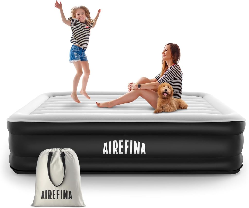 Airefina 18 Queen Size Air Mattress, Blow Up Mattress with Built-in Pump, Inflatable Mattress for Camping  Guest, colchon Airbed - Self Inflating, Durable, Portable  Waterproof Air Bed 80x60x18in