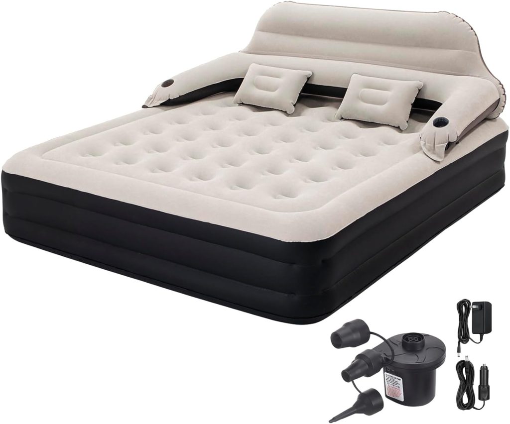 DIMAR GARDEN King Size Air Mattress with Backrest and Pump,Blow Up Mattress Inflatable Bed with Pillows