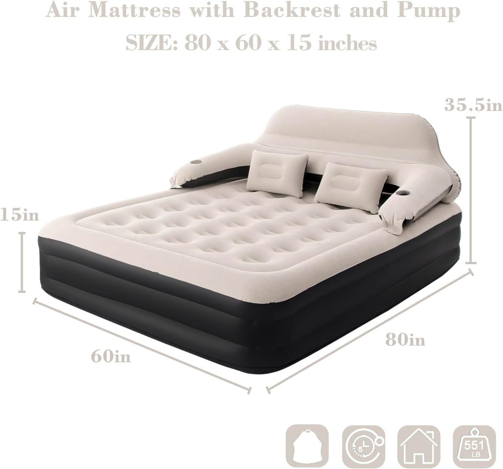 DIMAR GARDEN King Size Air Mattress with Backrest and Pump,Blow Up Mattress Inflatable Bed with Pillows