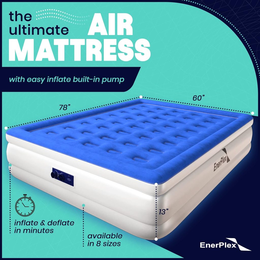 EnerPlex Air Mattress with Built-in Pump - Double Height Inflatable Mattress for Camping, Home  Portable Travel - Durable Blow Up Bed with Dual Pump - Easy to Inflate/Quick Set UP