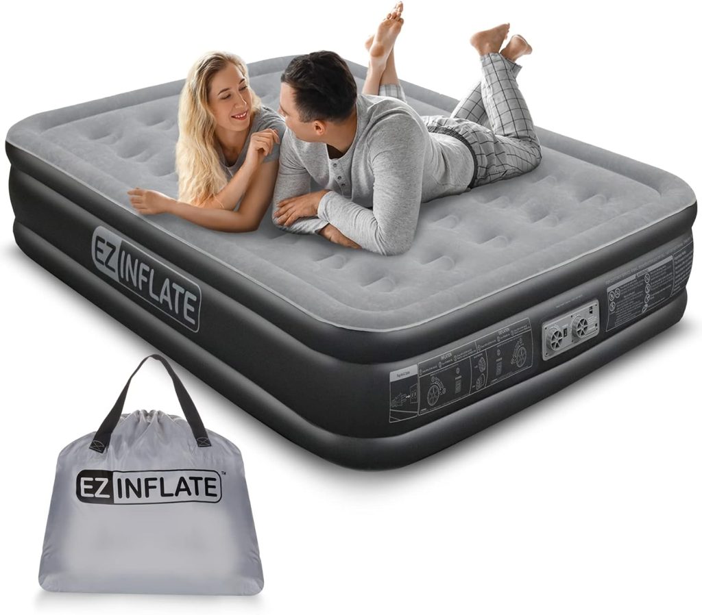 EZ INFLATE Double High Luxury Air Mattress with Built in Pump, Inflatable Mattress