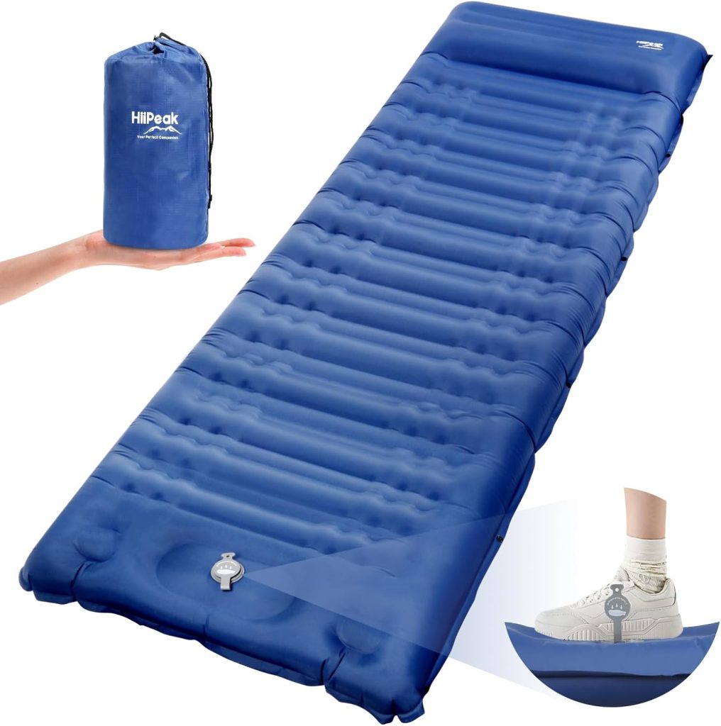 HiiPeak Sleeping Pad for Camping, Ultralight Inflatable Sleeping Pad with Built-in Foot Pump, Camping Sleeping Pads for Backpacking Hiking Tent Travel Waterproof Camping Air Mattress with pillow, Blue