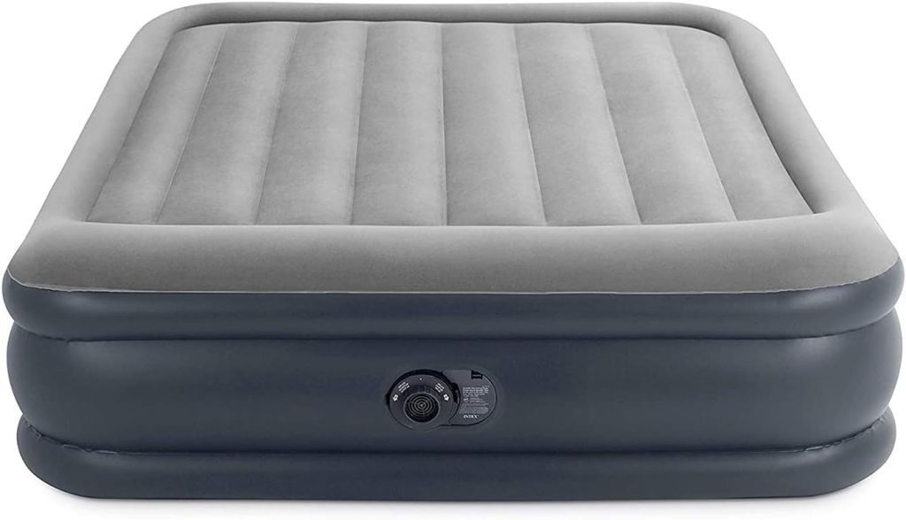 INTEX 64131ED Dura-Beam Plus Deluxe Pillow Rest Air Mattress: Fiber-Tech – Twin Size – Built-in Electric Pump – 16.5in Bed Height – 300lb Weight Capacity, Grey