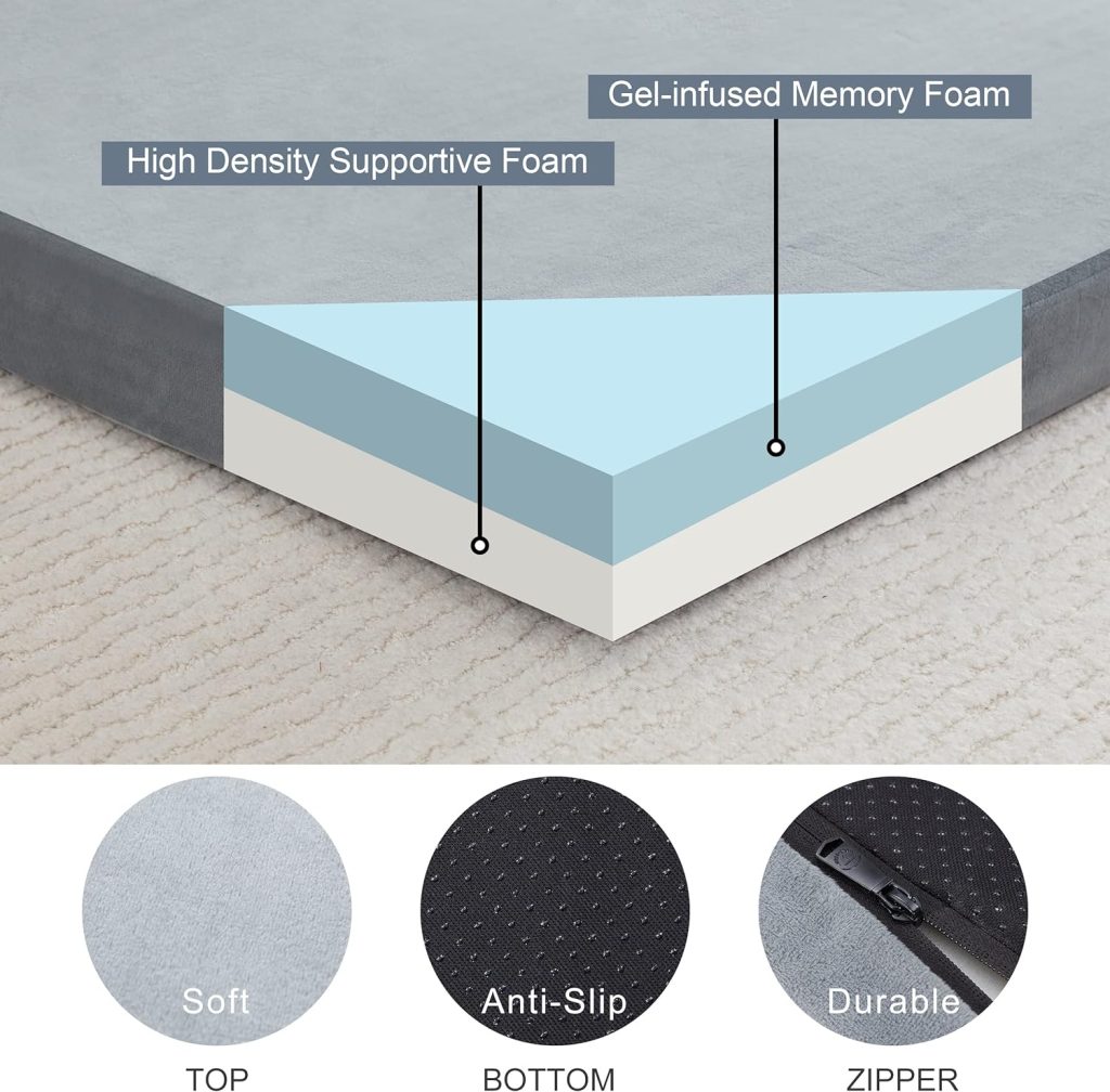Kingfun 3 Inch CertiPUR-US Memory Foam Camping Mattress, Waterproof Roll up Sleeping Pad for Adults, Comfortable Thick Floor Sleeping Mats for Car Truck Tent with Removable Travel Bag
