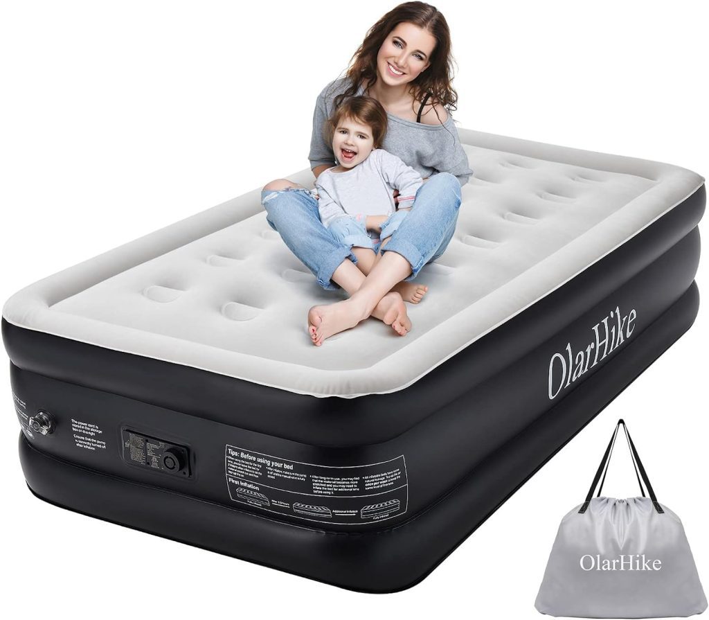 OlarHike Inflatable Queen Air Mattress with Built in Pump,18 Elevated Durable Mattresses for Camping,HomeGuests,FastEasy Inflation/Deflation Airbed,Black Double Blow up Bed,Travel Cushion,Indoor