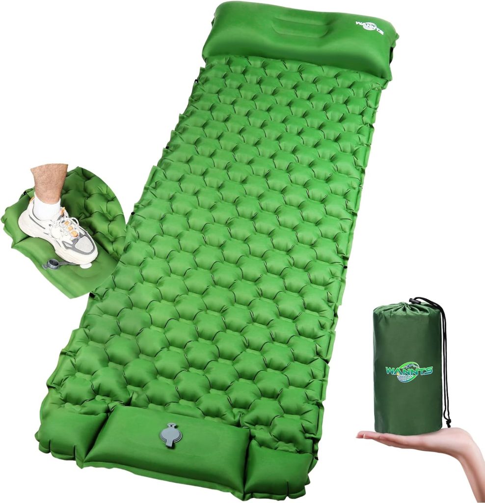 Sleeping Pad - WANNTS Ultralight Inflatable Sleeping Pad for Camping, 75X25, Built-in Pump, Ultimate for Camping, Hiking - Airpad, Carry Bag, Repair Kit - Compact  Lightweight Air Mattress(Green)