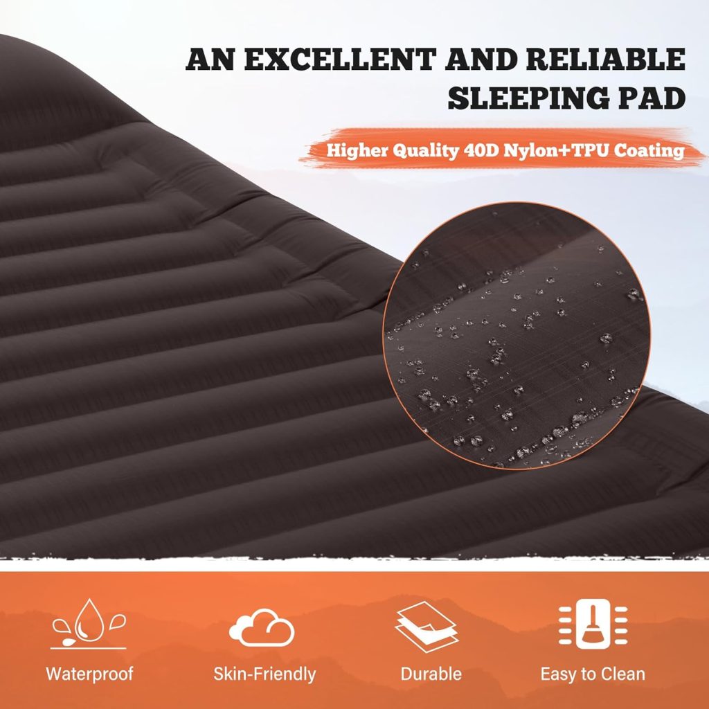 TOBTOS Self Inflating Camping Sleeping Pad with Pillow, Thick 6 Inch Ultralight Sleeping Pad with Built-in Pump, Lightweight Sleeping Mat for Camping, Backpacking, Hiking, Tent (Grey)