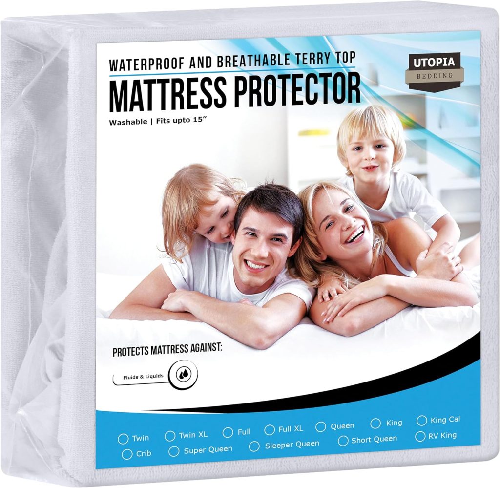 Utopia Bedding Waterproof Mattress Protector Twin Size, Premium Terry Mattress Cover 200 GSM, Breathable, Fitted Style with Stretchable Pockets (White)