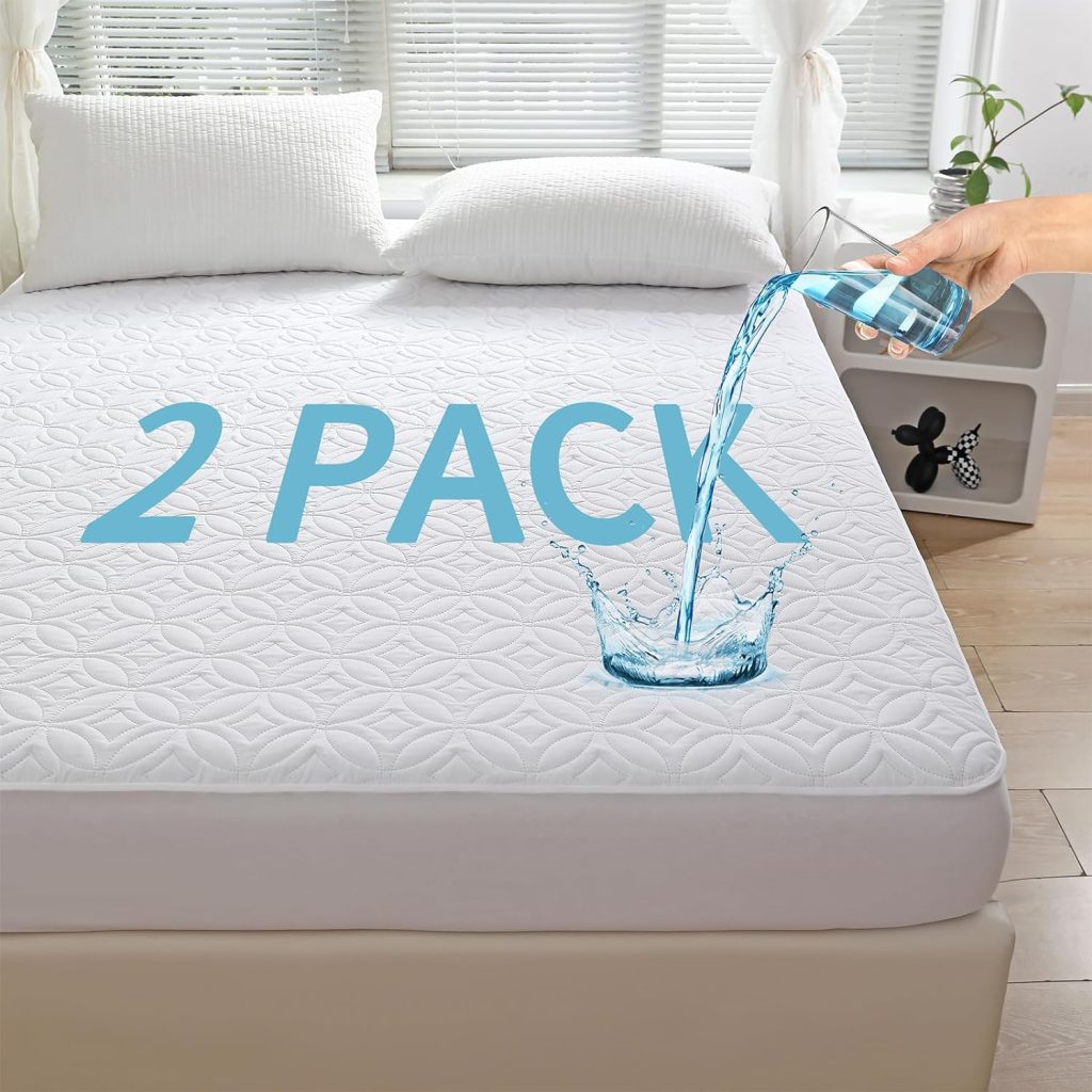2 Pack Waterproof Mattress Protector, Queen Size Mattress Pad Noiseless with Deep Pocket 6-18 Depth, Soft  Breathable Dirt-Proof Bed Mattress Cover Washable for Home, Bedroom, Hotel (Gray)