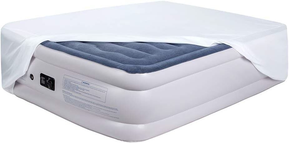 Bedecor Fitted Sheet for Air Mattress Inflate Without Disassembly Convenient  Firm Deep up to 21 White -Queen