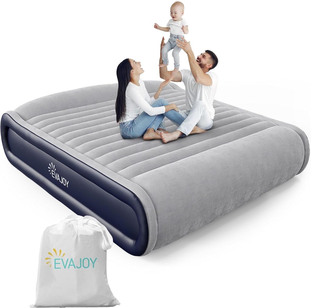 Evajoy Full Air Mattress with Built-in Pump, Inflatable Air Mattress with Integrated Pillow, Fast Inflation/Deflation, Airbed with Thickened PVC Build, Waterproof Flocking, for Home, Camping