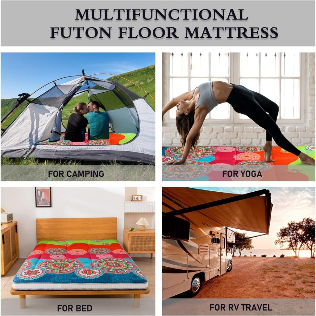 Extra Thick Futon Floor Mattress, Padded Japanese Folding Roll Up Mattress Sleeping Pad, Foldable Camping Portable Mattress Shikibuton, Bed Mattress Topper, Floor Lounger Guest Bed for Couch Car