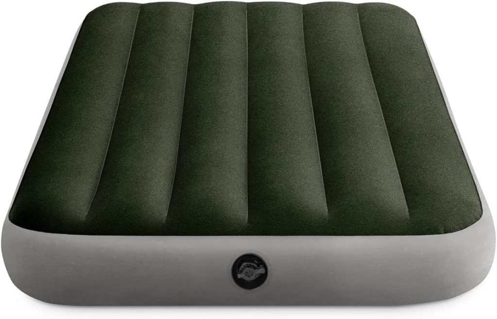INTEX 64778E Dura-Beam Standard Prestige Air Mattress: Fiber-Tech – Full Size – Hand-Held Battery Pump – 10in Bed Height – 600lb Weight Capacity Green