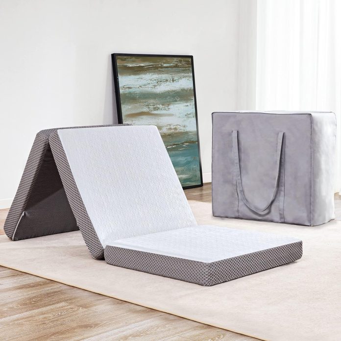 kingfun memory foam folding mattress 4 inch gel infused breathable tri fold mattress topper with bamboo cover soft folda