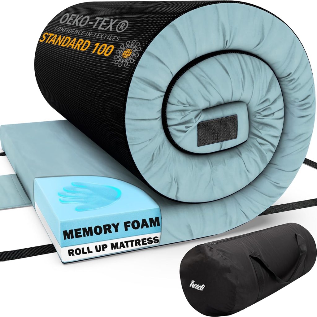 Matrix Comfort-Cell Memory Foam Camping Mattress Pad, CertiPUR-US Roll Up Mattress, Cot Mattress Pad, Guest Bed Roll for Sleepover, Floor Sleeping Mat Pad for Car Camping, Travel Sleep Mat