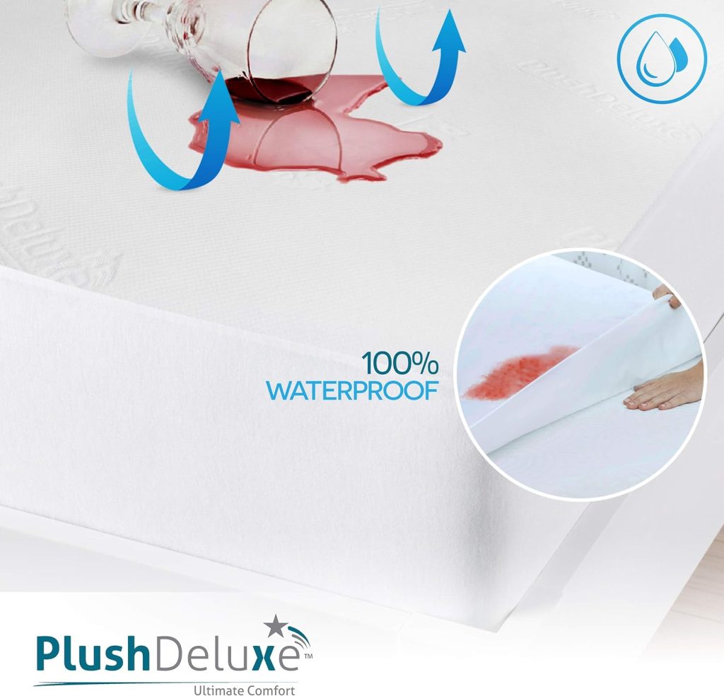 PlushDeluxe Premium Bamboo Mattress Protector – King Size, Waterproof,  Ultra Soft Breathable Noiseless Washable Bed Mattress Cover for Comfort  Protection - White