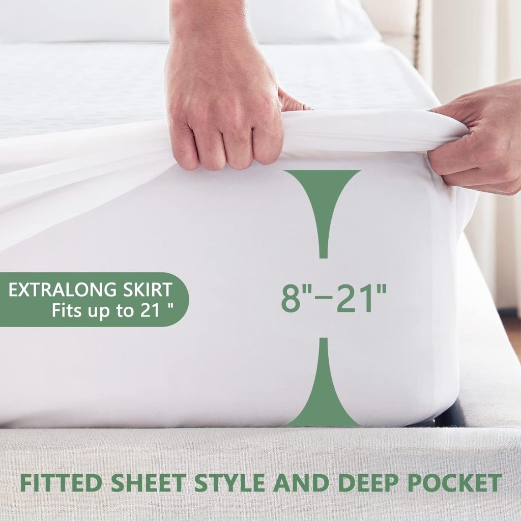 Premium 100% Waterproof Mattress Protector Queen Size Bed Rayon Made from Bamboo Cover Breathable 3D Air Fabric Cooling Mattress Pad Cover Smooth Soft Noiseless Washable, 8-21 Deep Pocket