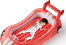 qpau inflatable kids bed toddler travel bed with sides perfect for camping traveling hotel or home use hand pump include