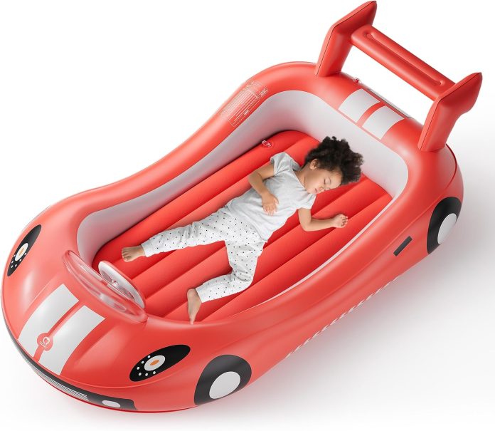 qpau inflatable kids bed toddler travel bed with sides perfect for camping traveling hotel or home use hand pump include