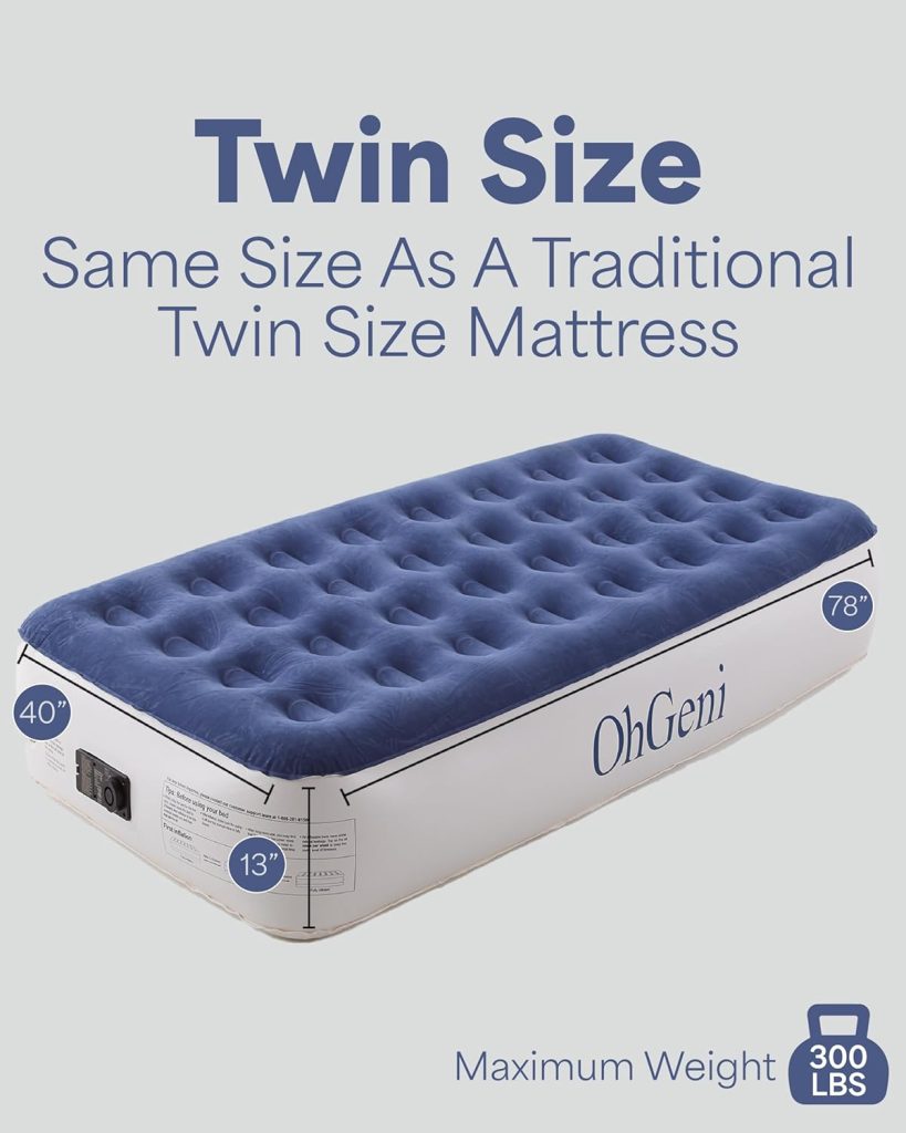 Queen Air Mattress with Built in Pump, 13 Inch Elevated Quick Inflation/Deflation Inflatable Bed,Durable Blow Up Mattresses for Camping,Travel,Home,Guests,Indoor,Blue Portable Rest Airbed