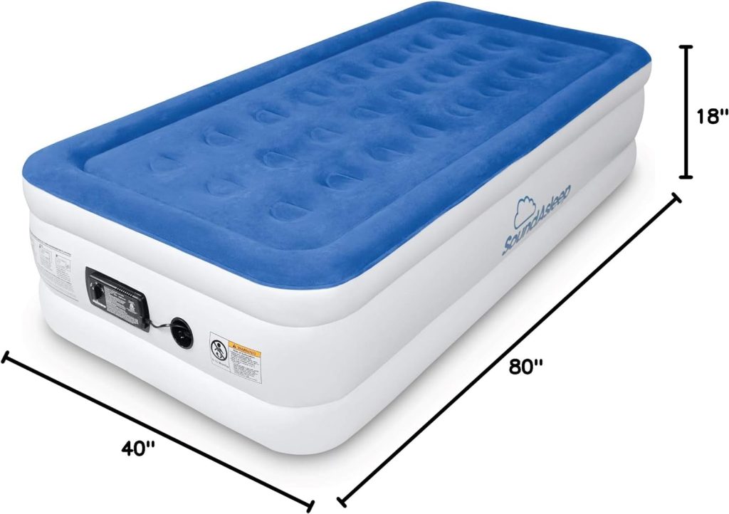 SoundAsleep Dream Series Luxury Air Mattress with ComfortCoil Technology  Built-in High Capacity Pump for Home  Camping- Double Height, Adjustable, Inflatable Blow Up, Portable - Queen Size
