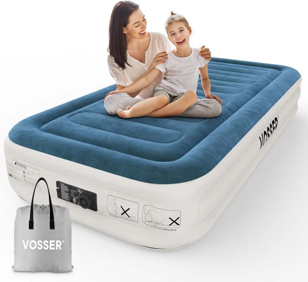 Twin Air Mattress with Built-in Pump,Fast  Easy Inflation/Deflation Inflatable Mattress, Foldable Blow Up Mattress with Storage Bag, Inflatable Bed for Home, Camping  Guests