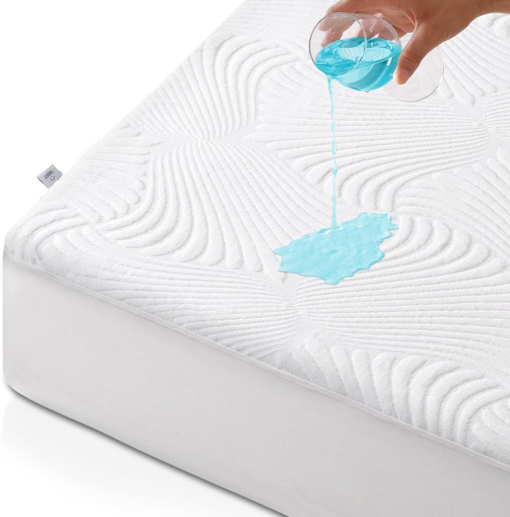 Waterproof Mattress Protector Queen Size - Cooling Bamboo Rayon Mattress Cover, Soft Breathable Noiseless 3D Air Fabric Bed Mattress Pad Covers, Machine Washable, 8-21 Deep Pocket