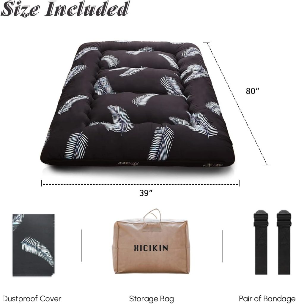 XICIKIN Japanese Floor Mattress, Japanese Futon Mattress Foldable Mattress, Roll Up Mattress Tatami Mat with Washable Cover, Easy to Store and Portable for Camping, Feather, Twin Full Queen…