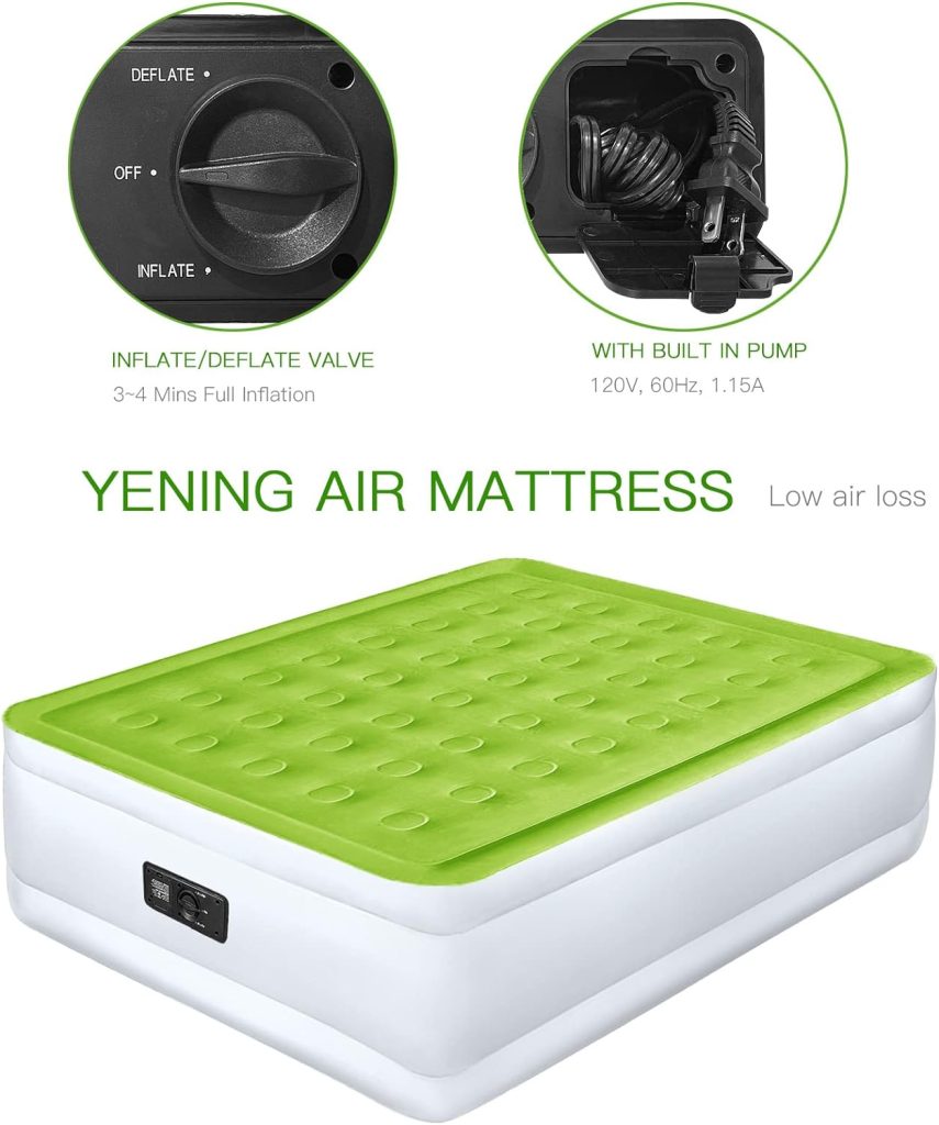 YENING Full Size Air Mattress with Built in Pump Raised Double Blow up Bed Inflatable Camping Airbed Electric 18 Inch Tall