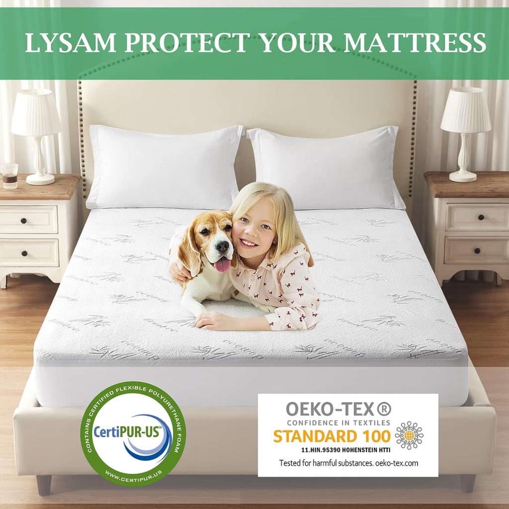 Lysam Mattress Protector King, Cooling Bed Mattress Cover Waterproof, 76x 80 Bed Cover Noiseless Breathable Soft, Machine Washable Fitted Deep Pocket Mattress Pad Cooling for Baby Pregnant